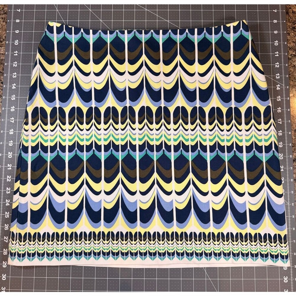 Talbots Womens Size 12 Geometric Print Pencil Skirt Navy Yellow Retro Cotton